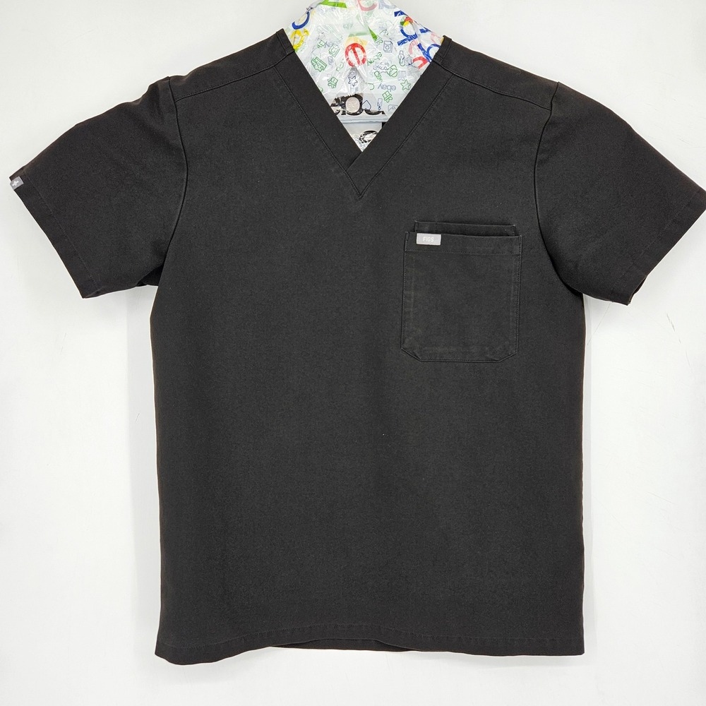 FIGS Scrub Top Mens Medium Leon Black Three Pocket Technical Medical Uniforms